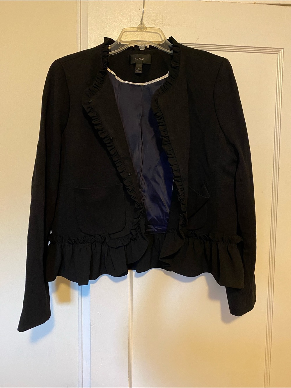 J. Crew ruffled black going out blazer peplum size 12 - Picture 4 of 16